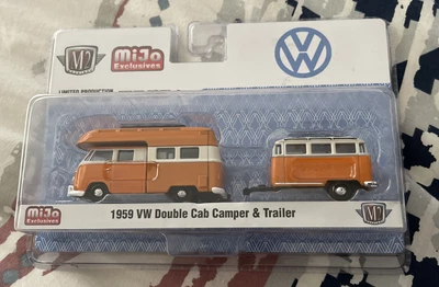 $23 • Buy M2 Machines Mijo Exclusives 1959 VW Double Cab Camper & Trailer Orange Kombi Bus