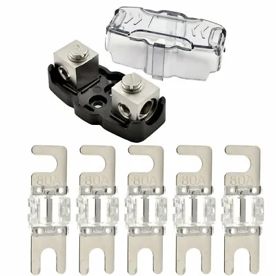 4-8 Gauge Nickel Plated Mini ANL Fuse Holder With 5 Pack 80 Amp MANL Fuse • $7.60