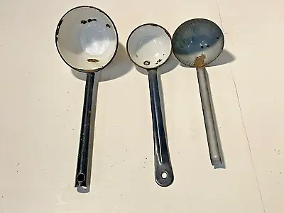 VTG MIXED LOT OF 3 Enamelware Dipper Ladle Soup Spoon Mottled Metal Graniteware • $25.57