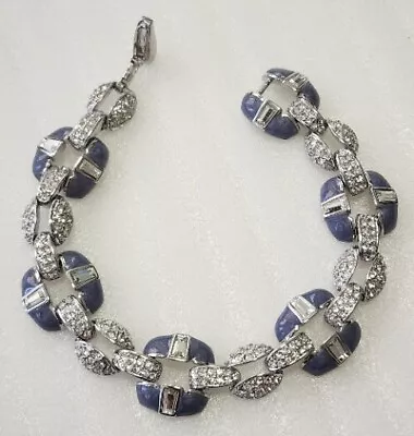 Nolan Miller Signed Glamour Slate Blue-Gray Enamel Rhinestone Bracelet A-682 • $35