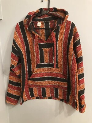 £17.95 • Buy Retro 90’s Classic Mexican Baja Hoodie Size S/M Red Orange Black
