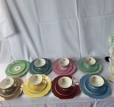 Vintage Haas-Czjzek Coronado Floral Square Salad Plates And Cups Saucers 23 Pc • $125