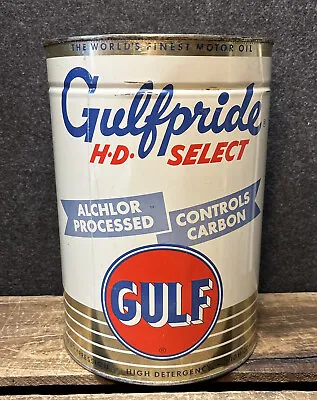 Vtg 1960-64 Gulf Gulfpride HD Select Motor Oil 5 Quart Oil Can Tin • $135