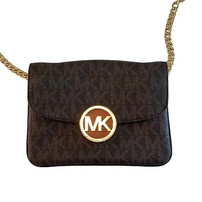 MICHAEL KORS FULTON MK Signature Brown Flap  GSST Crossbody Bag 32S7GFTC7B • $90