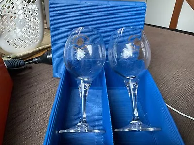 $14.10 • Buy Pair Of INSCRIBED CRYSTAL WHITE WINE GLASSES Brand New In Box Unwanted Gift 