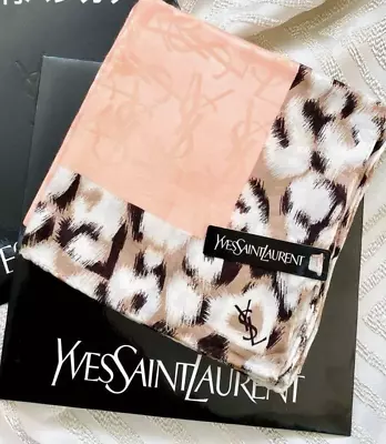 Unused Yves Saint Laurent Cotton Silk Large Handkerchief Scarf Leopard YSL Pink • £69.49