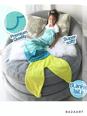 Blankie Tails Mermaid Blanket Teal And Yellow Glitter Sleeping Bag Blanket NWOT • $8