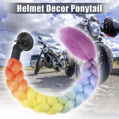 Motorcycle Helmet Decor Pigtail Gradient Braid Hair W/ Suction Cup Multicolor • $15.50