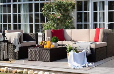 Outdoor Sectional Sofa Conversation Set PE Rattan Wicker 6 Pc Table Ottoman Seat • $479.78