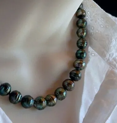 Estate/Vintage Saltwater Black Tahitian South Sea Baroque Pearl Necklace Nice!! • $549