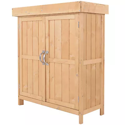 Outsunny Wooden Garden Shed Double Door Tool Storage House 74x43x88cm Natural • £94.99