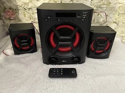 LG Multimedia Speaker System Model LK72B Stereo Aux Bluetooth Black Red Remote • £75