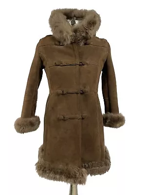 £95.99 • Buy Vintage Dark Coffee Brown Sheepskin Jacket Womens Over Coat Size UK XS 4-6 EU34