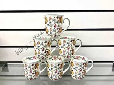 Minton Coffee Mug Green Line Full Decoration Scallop Set Of 6 Fine Bone China • £59.99