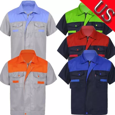 US Mens Short Sleeve Wrinkle Resistant Work Jacket Work Shirt Mechanic Uniform • $18.24