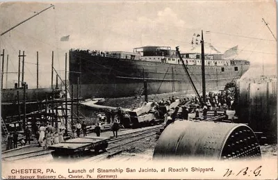 Postcard Chester Pa Launch Of Stamship San Jacinto At Roachs Shipyard Undivided • $24.50