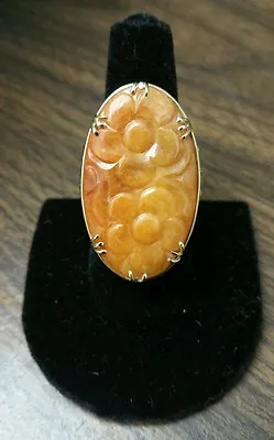 Mings Carved Jade Ring 14k Gold Vintage Hawaii Size 8 • $1450