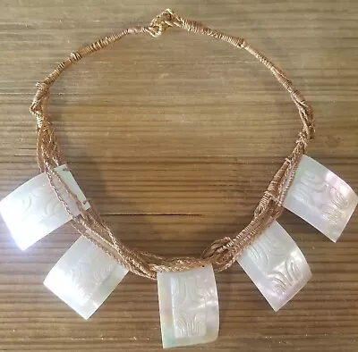 White Cream Mother Of Pearl Carved Necklace On Woven Band 18  • $19.99