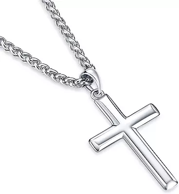 Mens Sterling Silver Cross Pendant Necklace With 22 Inch Chain Silver Cross N... • $47