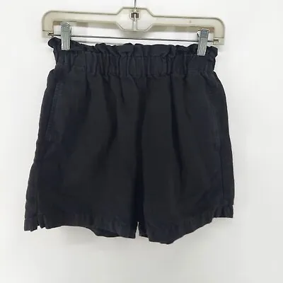 H&M Shorts Women Size 2 Black Paper Bag Linen Blend Summer Casual Elastic Waist • $8