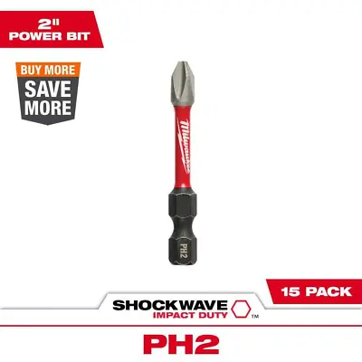 Milwaukee #2 Philips Shockwave 2 Inch Impact Duty Steel Driver Bits 15 Pack NEW • $27