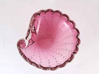 Vintage Italian Glass Murano Cranberry Bullicante Ashtray Candy Dish Mid Century • $34