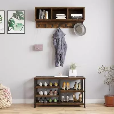 $83.99 • Buy Wall Mounted Coat Rack Shoe Bench Set Entryway Shoe Shelf Hanging Organizer