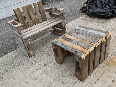 Hand Made Strong Bench Seat And Table Made From Recycled Pallet Wood YE220723D • £105.71