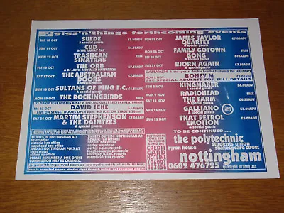 Suede / Radiohead / The Orb / Cud / Farm - 1992 Nottingham Poly Gig Promo Poster • £10.99