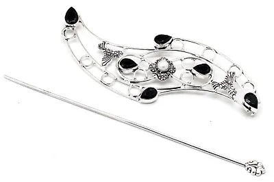 925 Sterling Silver Black Spinel & MOP Gemstone Handmade Jewelry Hair Pin S-7-8 • £10.30
