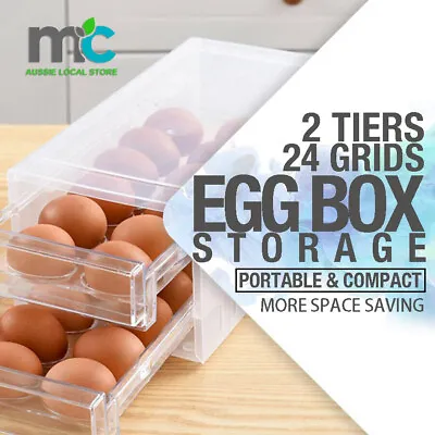 $32.99 • Buy 2 Tiers Double Layer 24 Grids Egg Storage Box Tray Kitchen Refrigerator Containe