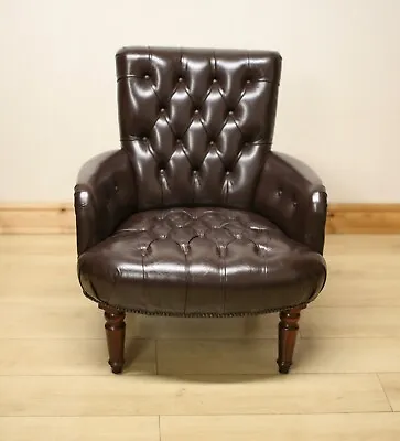Vintage Chesterfield Brown Genuine Leather Armchair / Chair 1 Of 2 • £289