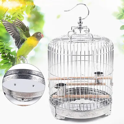$61.75 • Buy Stainless Steel Bird Round Cage Parrot Travel Carrier Perch With Cup+Chassis 