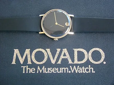 Stunning Vintage Movado Museum 14k Yellow Gold Filled Case Date Dial Watch + Box • $1349.99