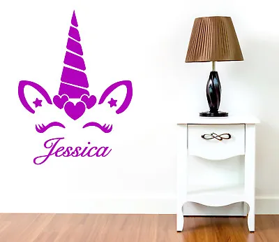 Personalised Name Wall Sticker Unicorn Art Girls Room Childrens Kids Vinyl Decal • £11.59