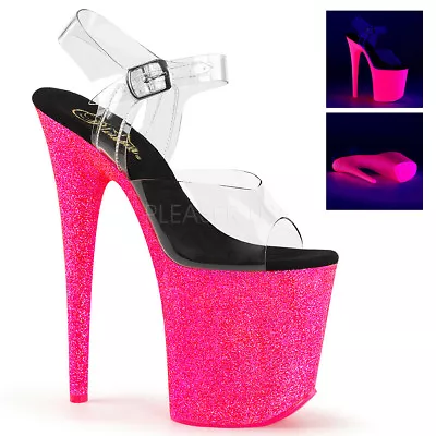 AU STOCK Pleaser Flamingo-808UV 8  UV Pink Glitter Exotic Dancer Platform Heels  • $96.85