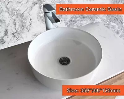 360*360*125mm Ceramic Bathroom Above Counter High Gloss White Round Basin Sink • $88