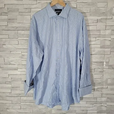 Mens Dress Shirt Blue Striped French Cuff Cotton Neck 18.5 CARDUCCI Long Sleeved • £15.90