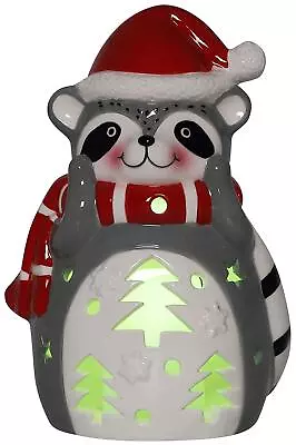 Raccoon Ceramic Christmas LED Tabletop Figurine Statue • $54.92