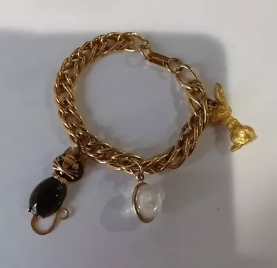 Vintage Hob Co. Charm Bracelet Gold Tone Cat Bunny Rabbit Mustard Seed  • $39.99