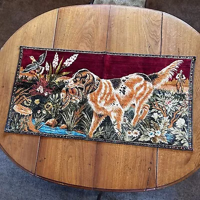 Vtg Rug Wall Hanging Mid-Century 39”x 20  Hunting Dog Partridge Bird Spaniel B • $27.99