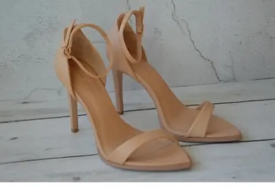 ZARA Nude Beige Strappy Leather Sandal Heels Ankle Strap Bloggers Rare EU 37 • $100