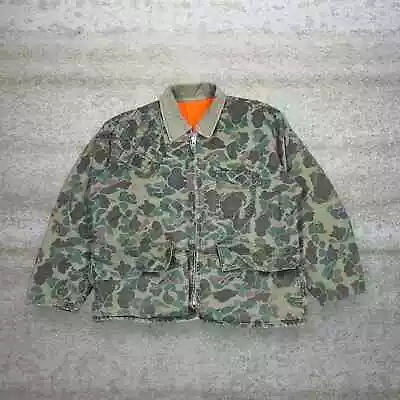 True Vintage Hunting Camo Jacket XL Reversible Orange Insulated Full Zip 90s • $50