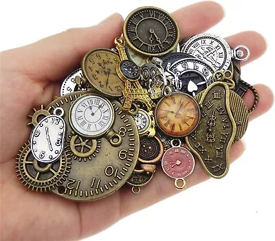 Steampunk Clock Charms Antiqued Bronze Silver Jewelry Supplies Mixed Lot 5pcs • $6.29