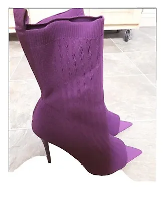 New Womens High Heel Peep Toe Sock Booties Size US 9.0  UK 7 Eu 40 Color: Purple • $40