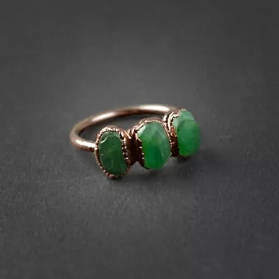 Natural Raw Green Emerald Gemstone Vintage Boho Statement Handmade Ring Jewelry • $14.29