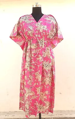 Indian Cotton Pink Floral Women Clothing Kaftan Maxi Bridal Night Wear Maxi Gown • $46.01