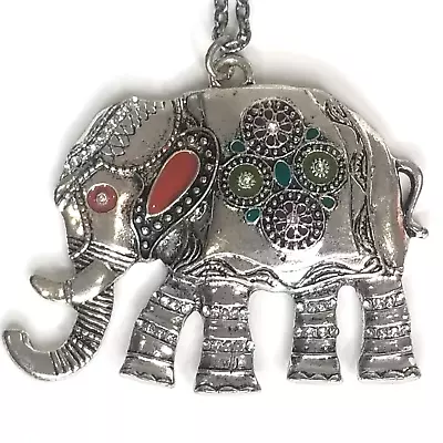 India Jeweled Elephant Pendant & Necklace Buddha India Deity Ganesh Good Luck • $12