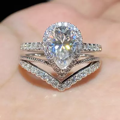 2.40Ctw Pear Cut Moissanite Bridal Set Engagement Ring In 14K White Gold Plated • $183.75