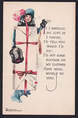 Volland-Woman-Dressed As Package-# 417-Antique Holiday Greeting Postcard • $17.95